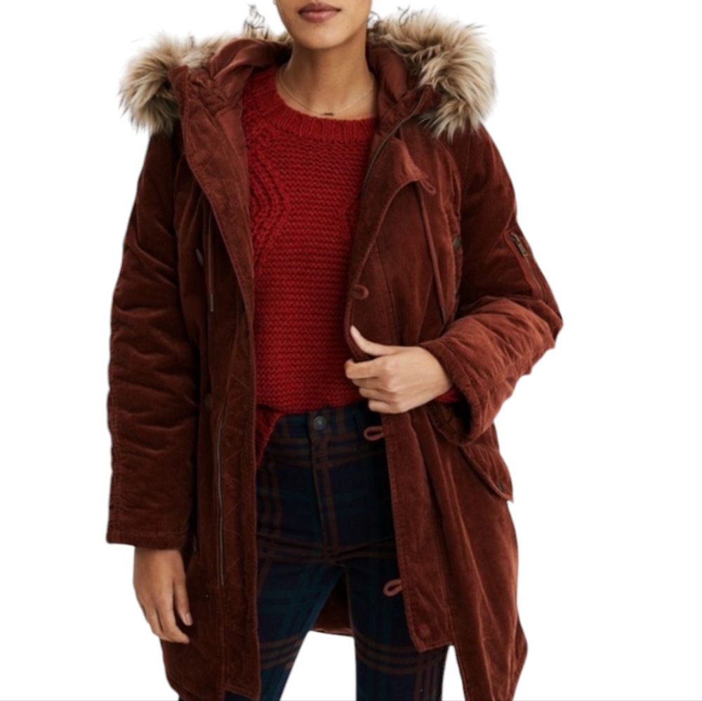American Eagle Parka Brown Corduroy Puffer Winter Jacket - Picture 3 of 15